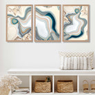 Beige and Blue Agate Abstract Set of 3 Art Prints in Oak Frames | Artze UK