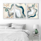 Beige and Blue Agate Abstract Set of 3 Art Prints in White Frames | Artze UK