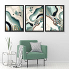 Beige and Green Agate Abstract Set of 3 Art Prints in Black Frames | Artze UK