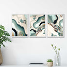 Beige and Green Agate Abstract Set of 3 Art Prints in White Frames | Artze UK