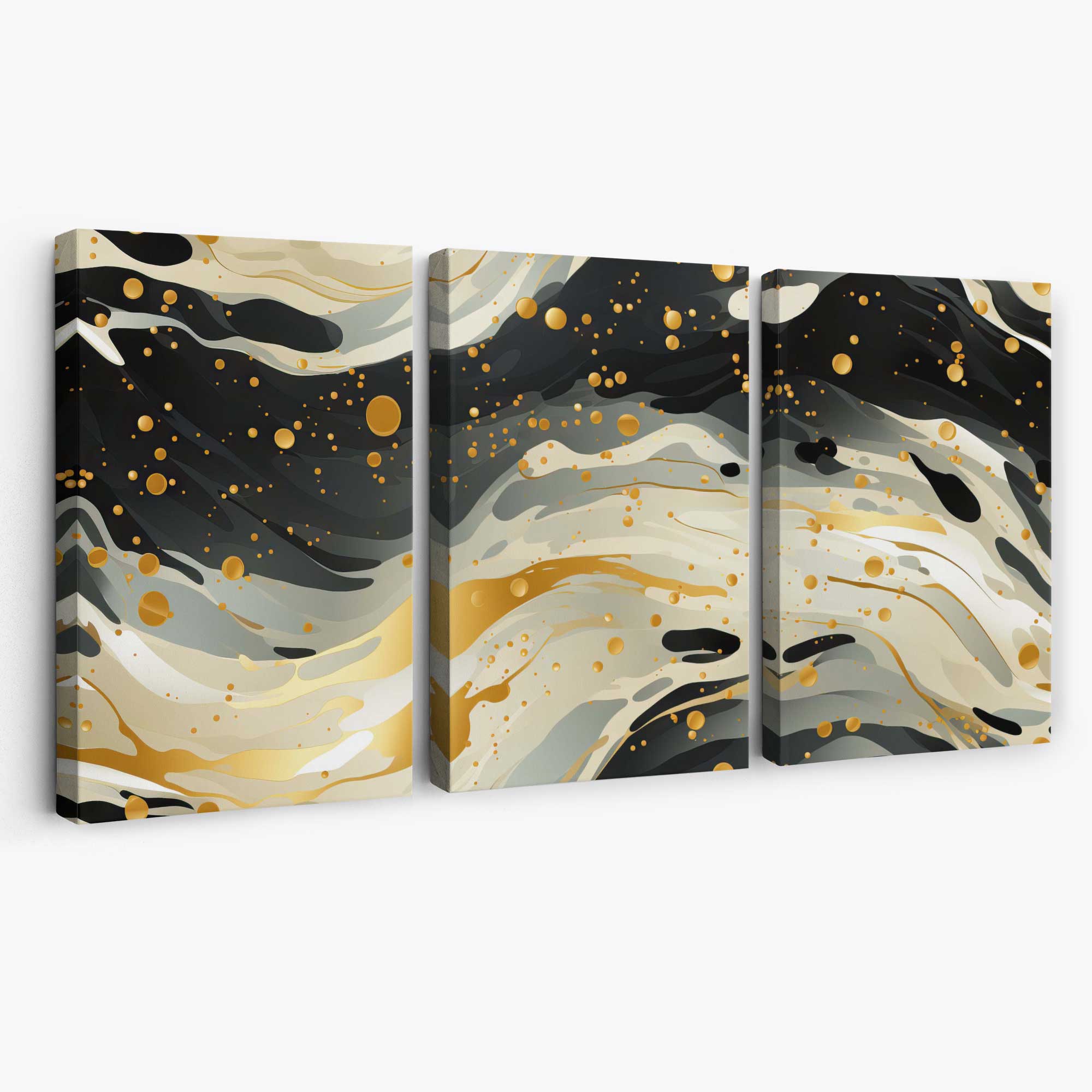 Abstract Modern Black and Yellow Set of 3 Canvas Art Prints | Artze Wall Art