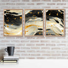 Abstract Modern Black and Yellow Set of 3 Art Prints in Oak Frames | Artze UK