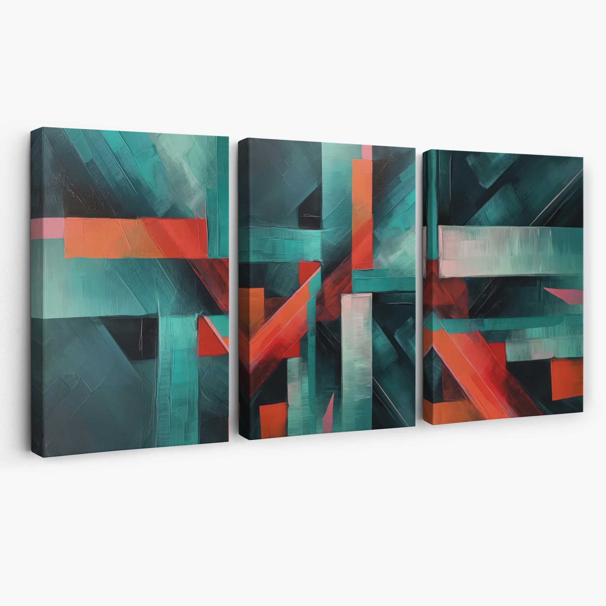 Abstract Modern Teal Blue and Red Geometric Canvas Art Prints | Artze Wall Art
