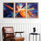 Abstract Modern Purple and Orange Geometric Art Prints in Oak Frames | Artze UK