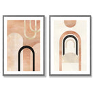 Mid Century Arches in Orange Black Set of 2 Art Prints with Dark Grey Frame