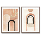 Mid Century Arches in Orange Black Set of 2 Art Prints with Walnut Frame