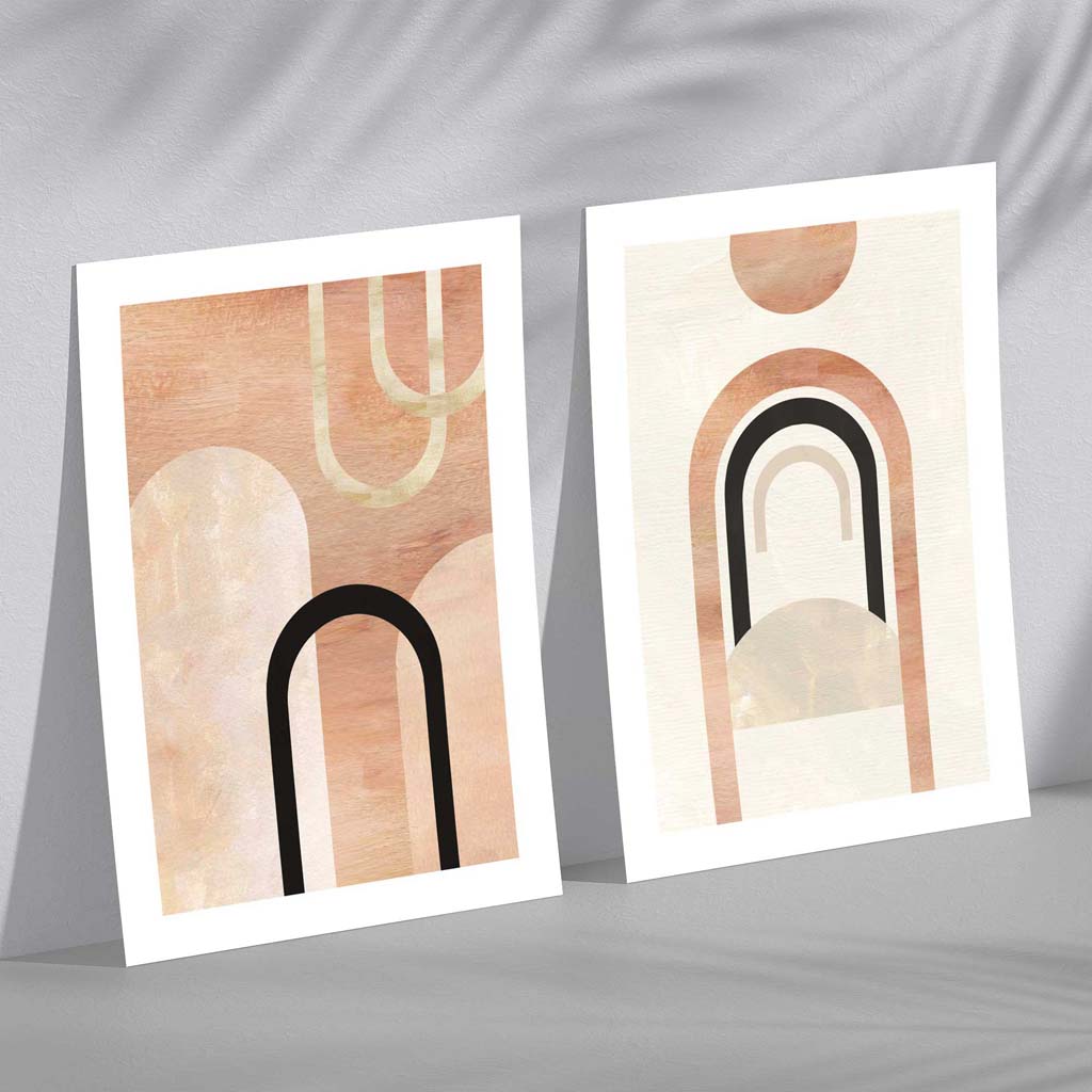 Mid Century Arches in Orange Black Set of 2 Art Prints