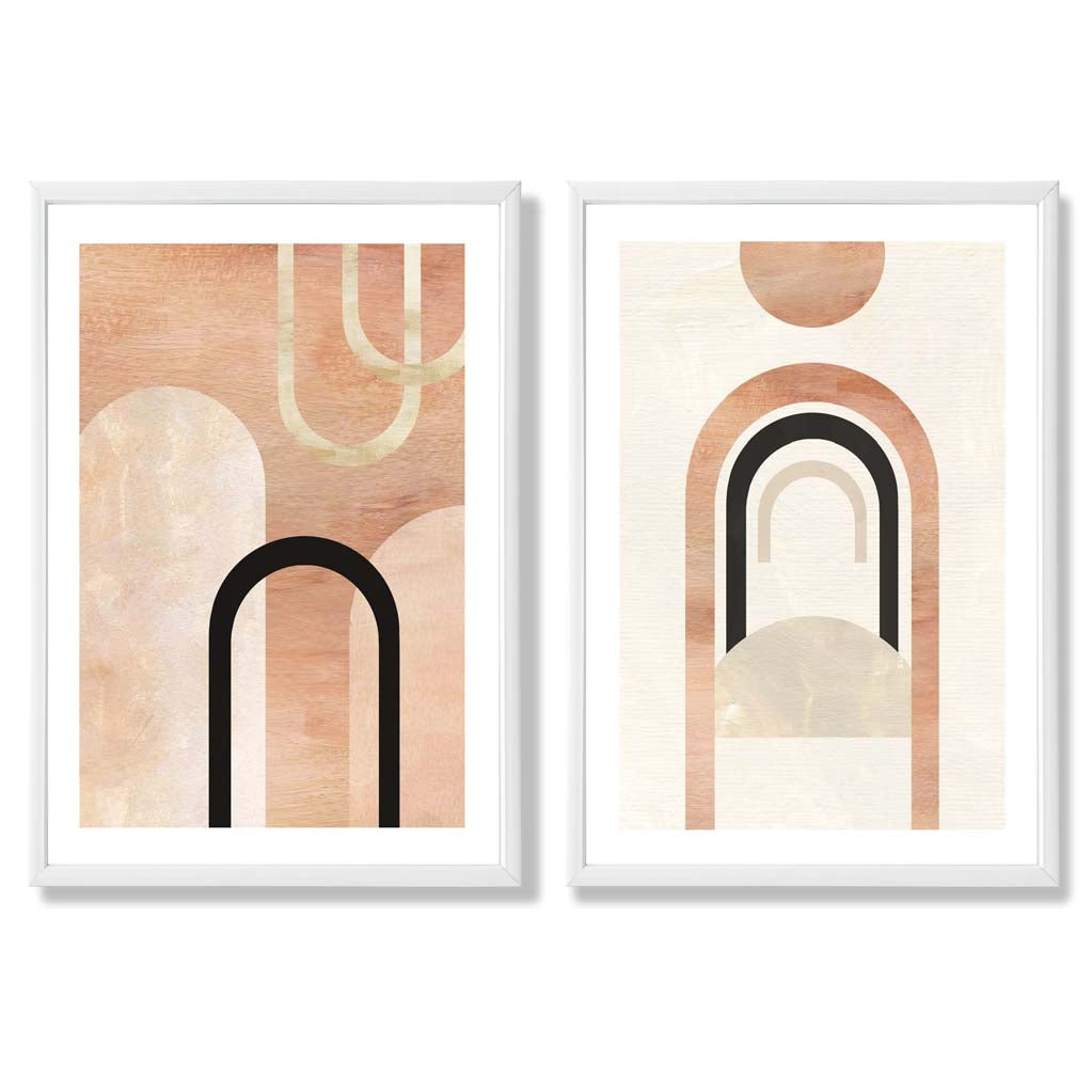 Mid Century Arches in Orange Black Set of 2 Art Prints with White Frame