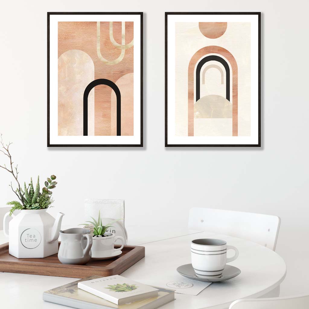 Mid Century Arches in Orange Black Posters | Artze Wall Art UK