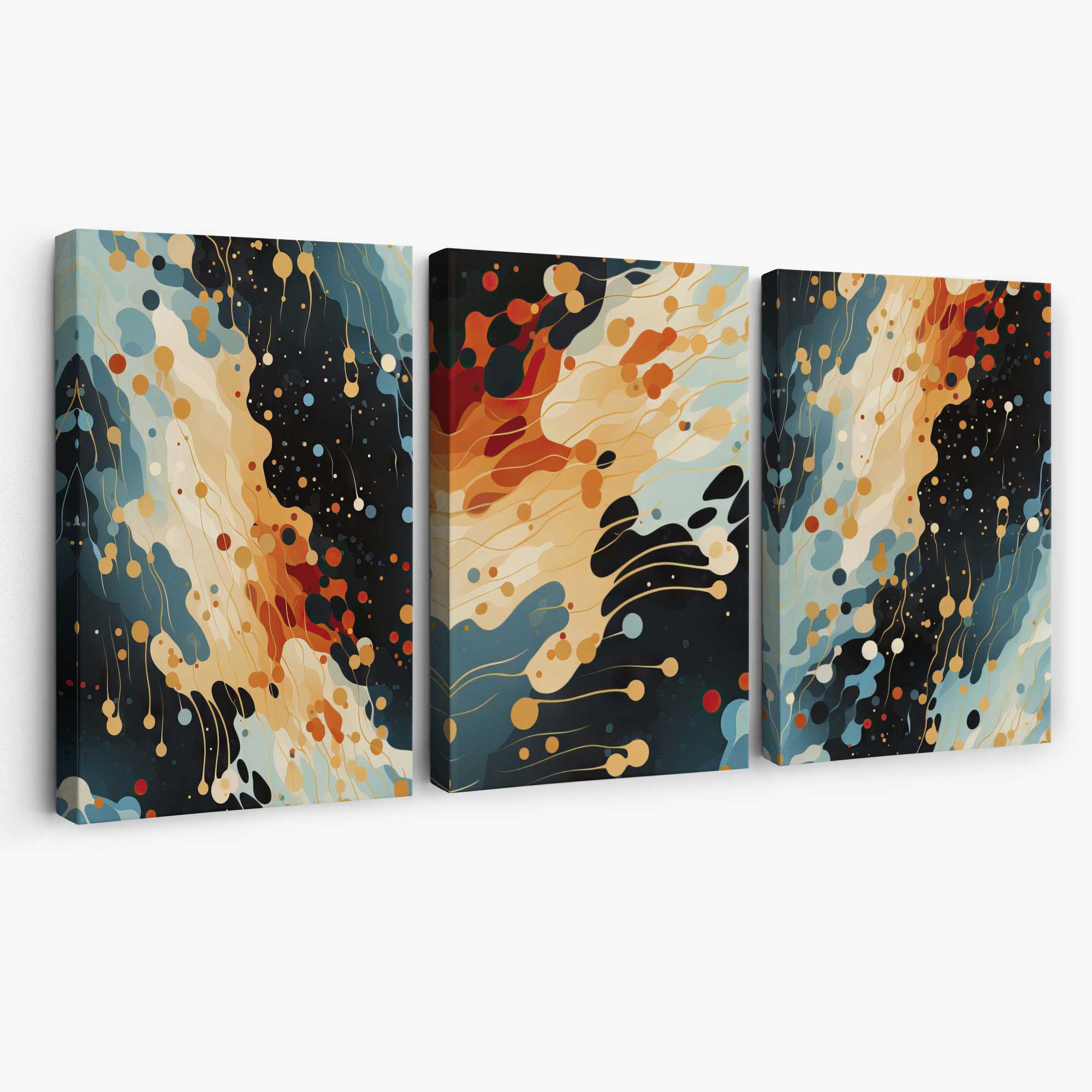 Abstract Modern Blue and Orange Set of 3 Canvas Art Prints | Artze Wall Art