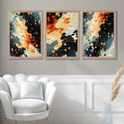 Abstract Modern Blue and Orange Set of 3 Art Prints in Oak Frames | Artze UK