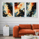 Abstract Modern Blue and Orange Set of 3 Art Prints in White Frames | Artze UK