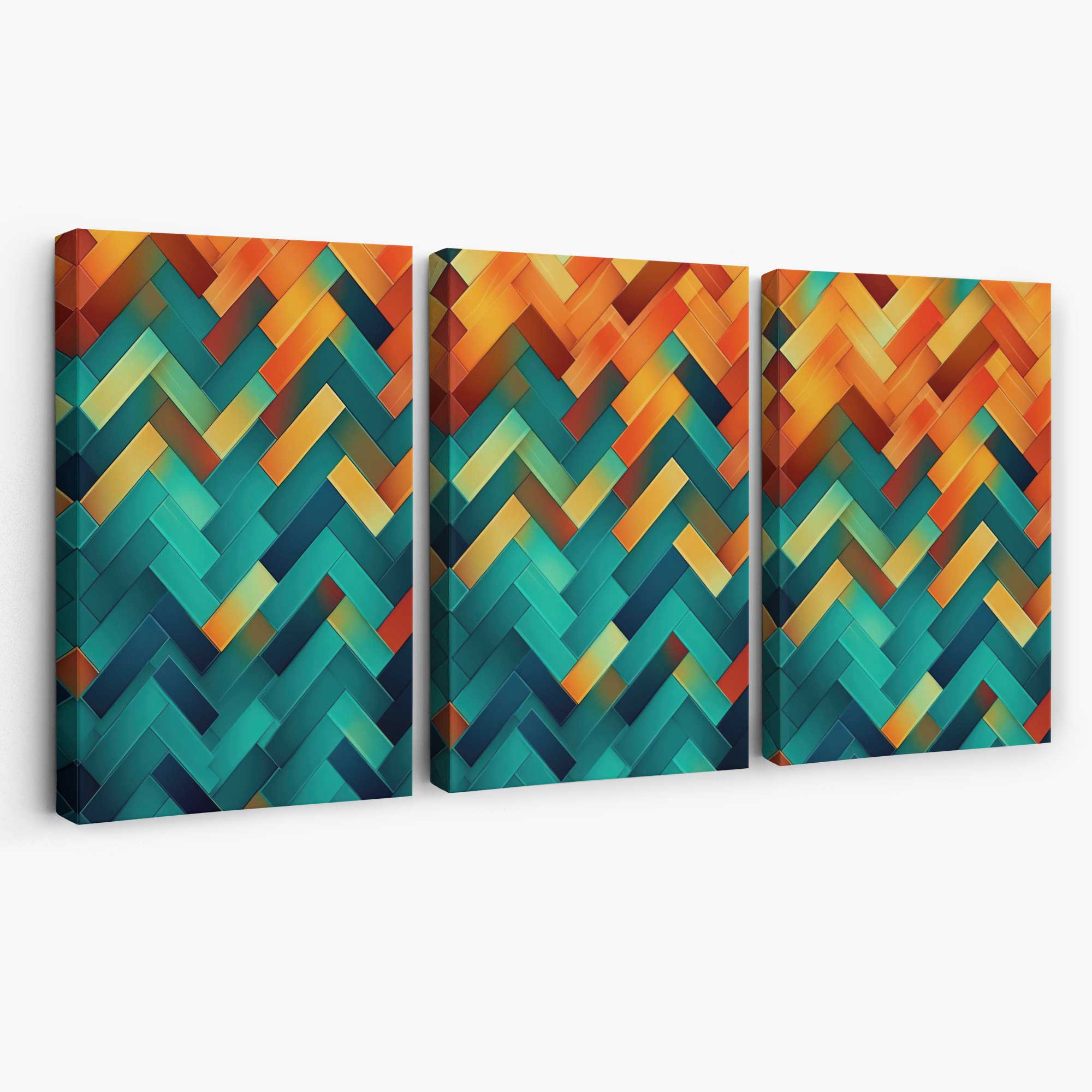 Abstract Colourful Herringbone Set of 3 Canvas Art Prints | Artze Wall Art