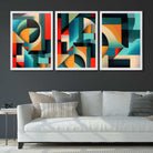 Abstract Cubism Red and Yellow Set of 3 Art Prints in White Frames | Artze UK