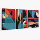 Abstract Cubism Red and Blue Set of 3 Canvas Art Prints | Artze Wall Art