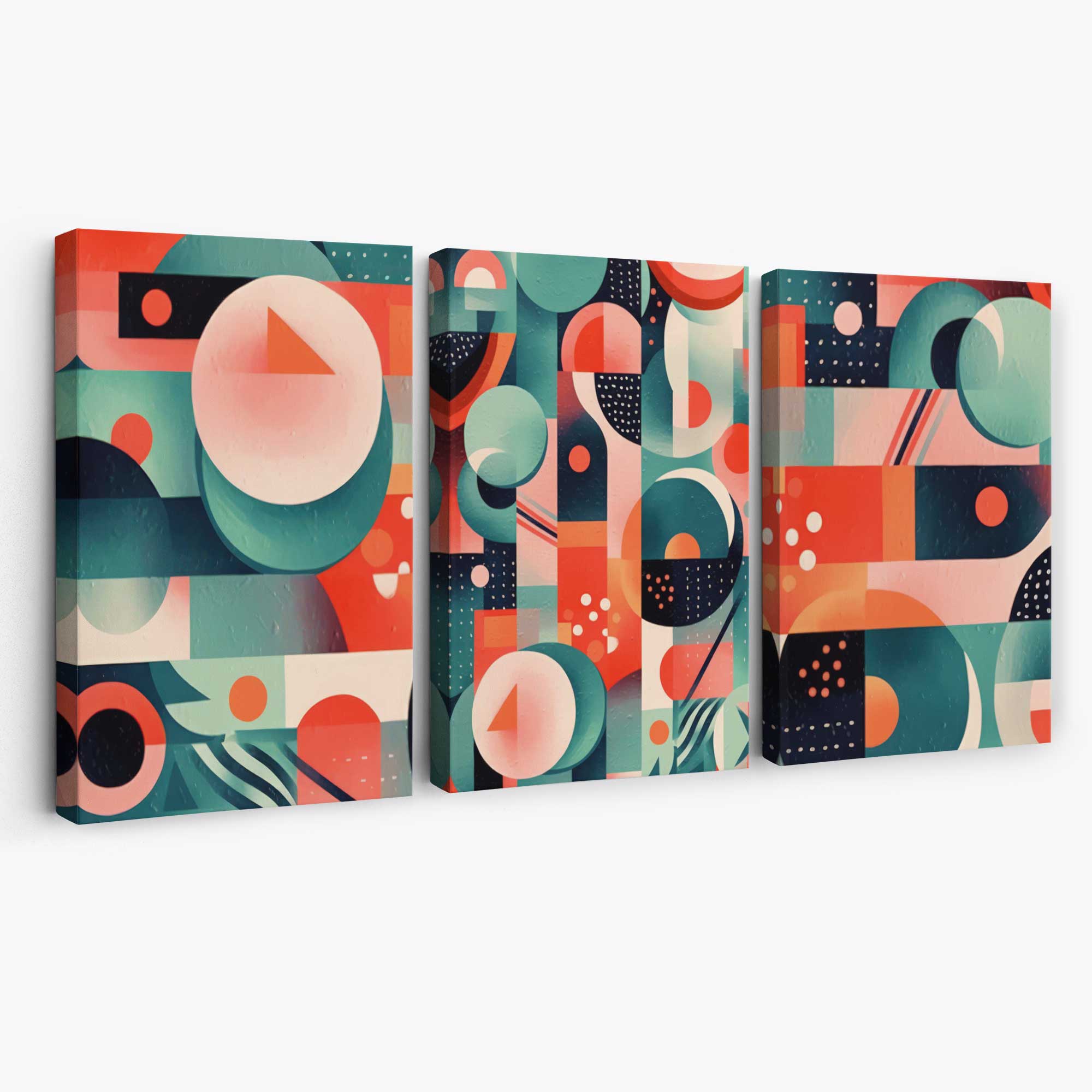 Abstract Cubism Green and Pink Set of 3 Canvas Art Prints | Artze Wall Art