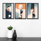 Neutral with Blue and Orange Geometric Set of 3 Art Prints in Black Frames | Artze UK