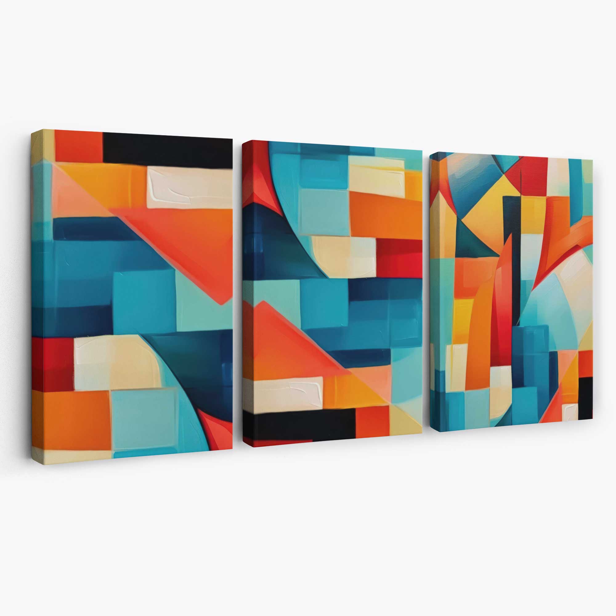 Set of 3 Abstract Colourful Geometric Shapes Canvas Art Prints | Artze Wall Art
