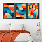 Set of 3 Abstract Colourful Geometric Shapes Art Prints in Black Frames | Artze UK