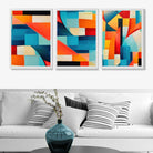 Set of 3 Abstract Colourful Geometric Shapes Art Prints in White Frames | Artze UK