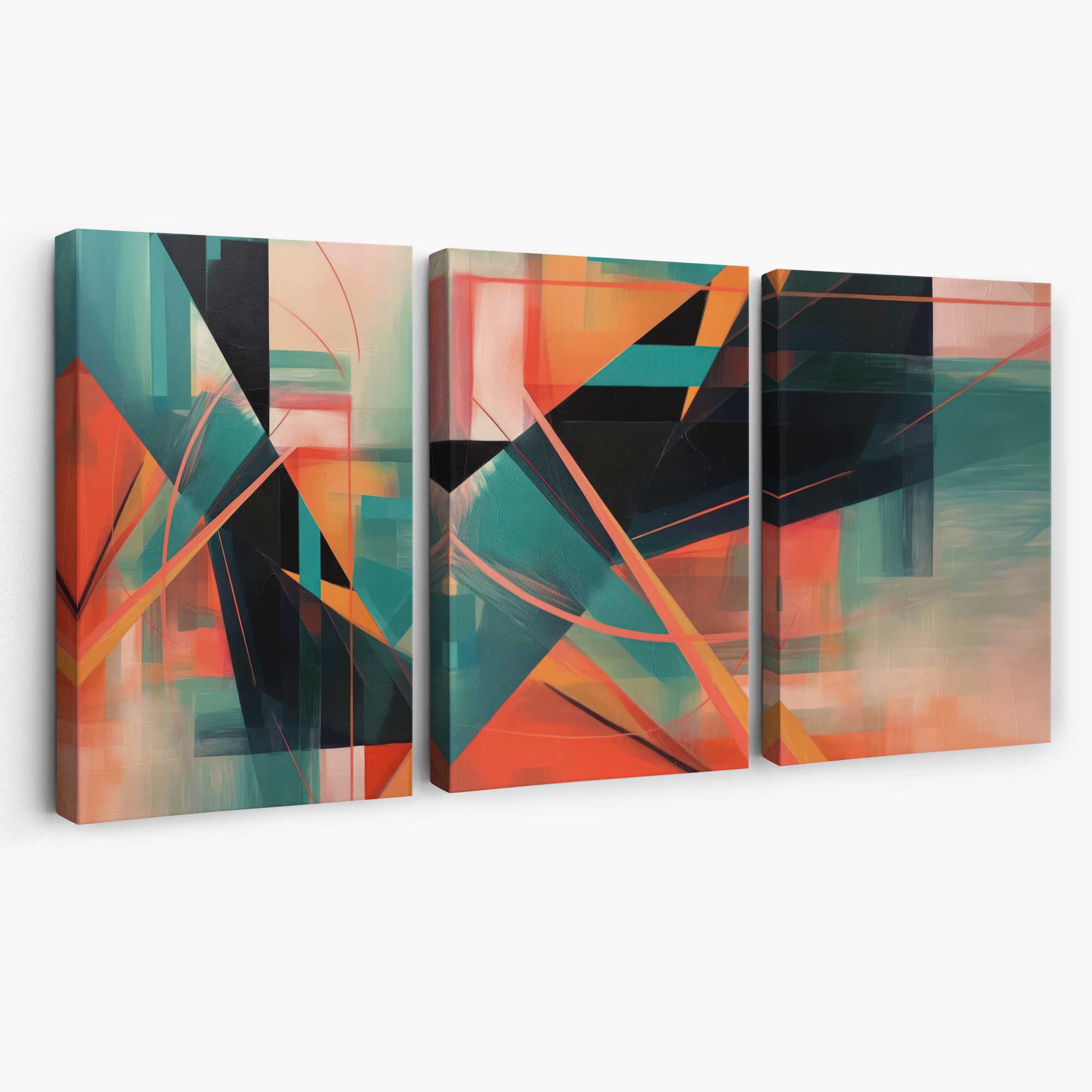 Abstract Geometric Teal and Orange Geometric Canvas Art Prints | Artze Wall Art