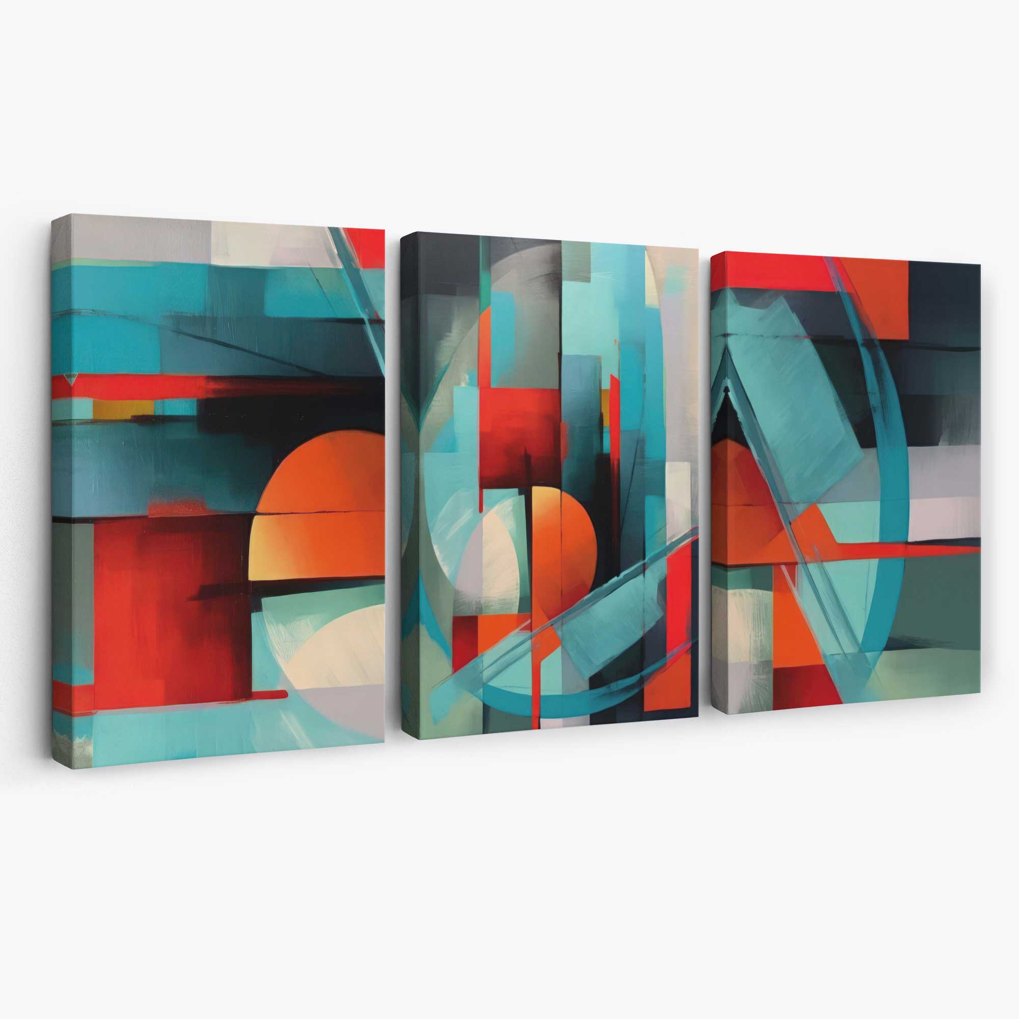 Abstract Modern Blue and Orange Geometric Canvas Art Prints | Artze Wall Art