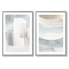 Pastel Blue and Beige Watercolour Set of 2 Art Prints with Light Grey Frame