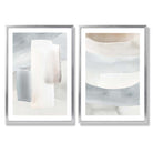 Pastel Blue and Beige Watercolour Set of 2 Art Prints with Silver Frame