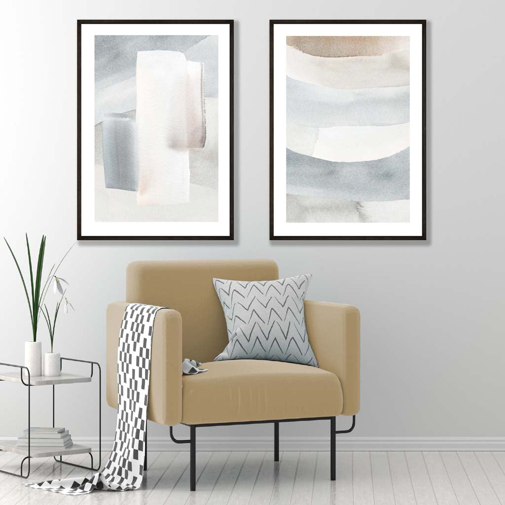 Pastel Blue and Beige Watercolour Prints | Artze Wall Art UK