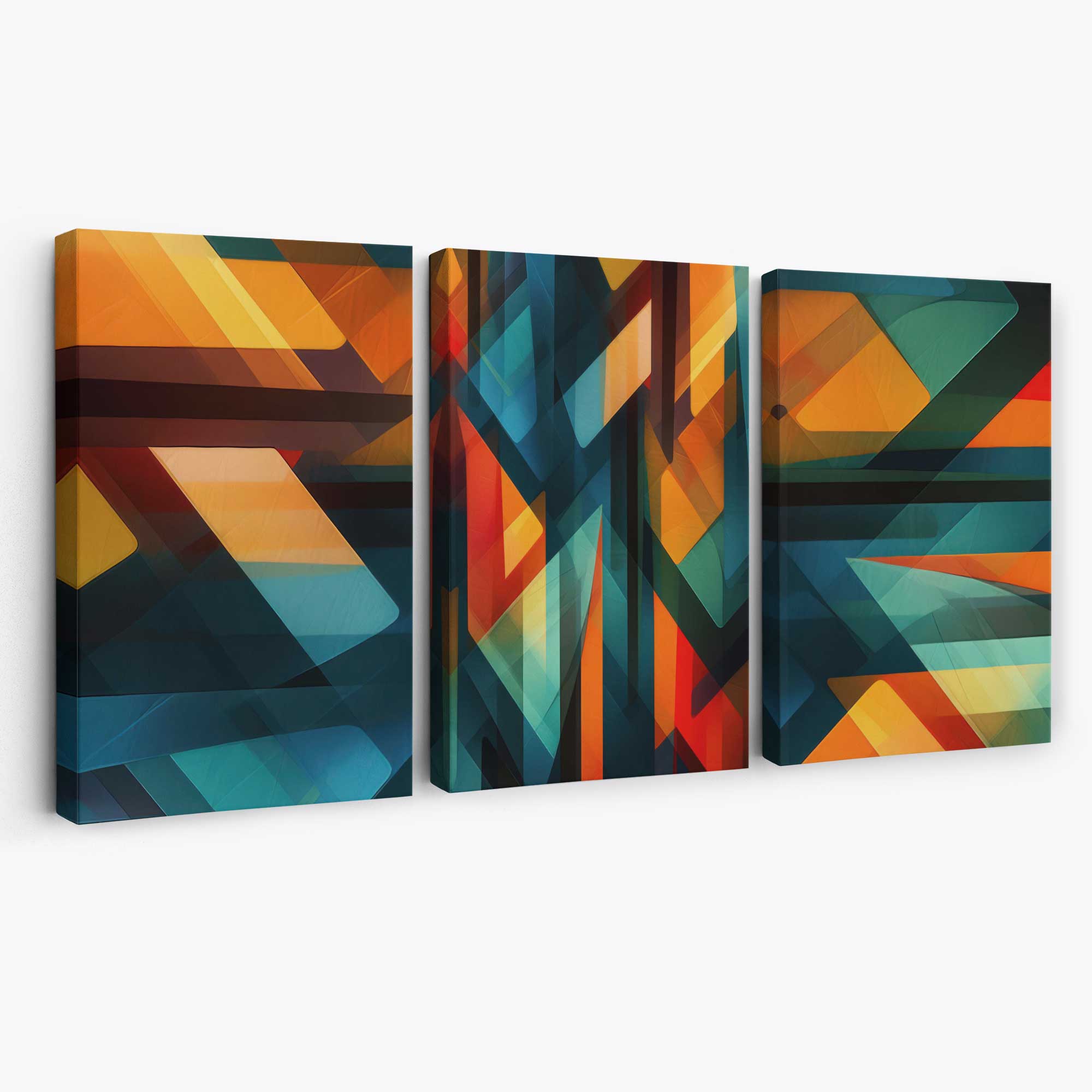 Abstract Modern Rainbow Geometric Set of 3 Canvas Art Prints | Artze Wall Art