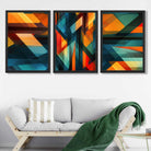 Abstract Modern Rainbow Geometric Set of 3 Art Prints in Black Frames | Artze UK
