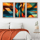 Abstract Modern Rainbow Geometric Set of 3 Art Prints in Oak Frames | Artze UK