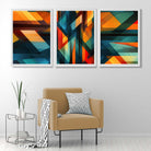 Abstract Modern Rainbow Geometric Set of 3 Art Prints in White Frames | Artze UK