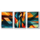 Abstract Modern Rainbow Geometric Set of 3 Framed Art Prints with Silver Wood Frames