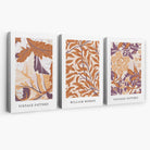 Set of 3 Orange and Purple Floral William Morris Canvas Art Prints | Artze Wall Art