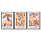Set of 3 Orange and Purple Floral William Morris Framed Art Prints with Dark Grey Wooden Frames