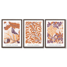 Set of 3 Orange and Purple Floral William Morris Framed Art Prints with Dark Wood Frames