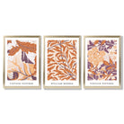 Set of 3 Orange and Purple Floral William Morris Framed Art Prints with Gold Wood Frames