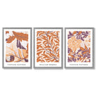 Set of 3 Orange and Purple Floral William Morris Framed Art Prints with Light Grey Wooden Frames