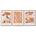 Set of 3 Orange and Purple Floral William Morris Framed Art Prints with Light Oak Frames