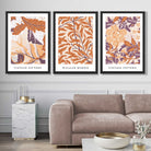 Set of 3 Orange and Purple Floral William Morris Framed Art Prints in Luxury Frames | Artze UK