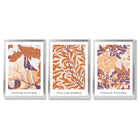 Set of 3 Orange and Purple Floral William Morris Framed Art Prints with Silver Wood Frames