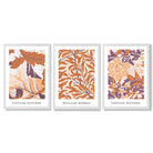 Set of 3 Orange and Purple Floral William Morris Framed Art Prints with White Wooden Frames
