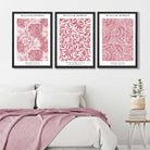 Set of 3 Raspberry Pink Floral William Morris Art Prints in Black Frames | Artze UK
