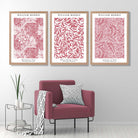 Set of 3 Raspberry Pink Floral William Morris Art Prints in Oak Frames | Artze UK