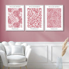 Set of 3 Raspberry Pink Floral William Morris Art Prints in White Frames | Artze UK