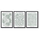 Set of 3 Sage Green Floral William Morris Framed Art Prints with Black Wooden Frames