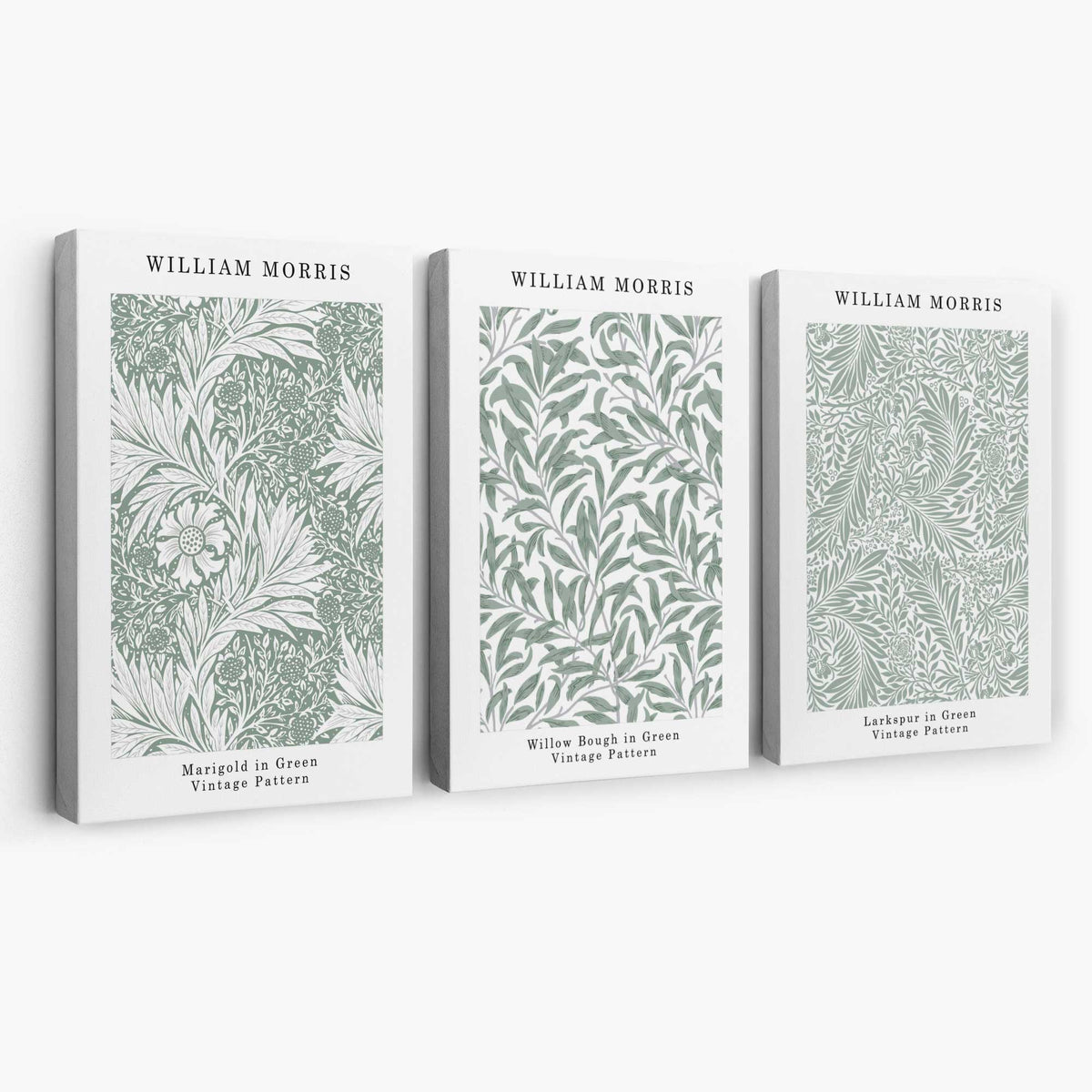 Set of 3 Sage Green Floral William Morris Canvas Art Prints | Artze ...