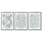 Set of 3 Sage Green Floral William Morris Framed Art Prints with Light Grey Wooden Frames