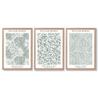 Set of 3 Sage Green Floral William Morris Framed Art Prints with Light Oak Frames